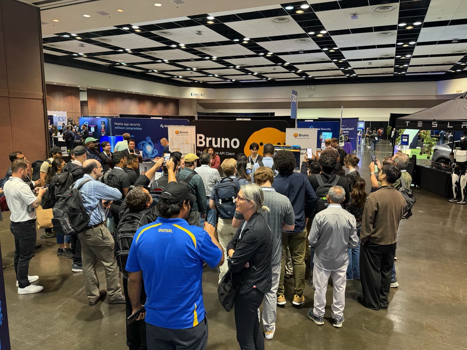 A crowd gathered around the Bruno booth at the API World conference