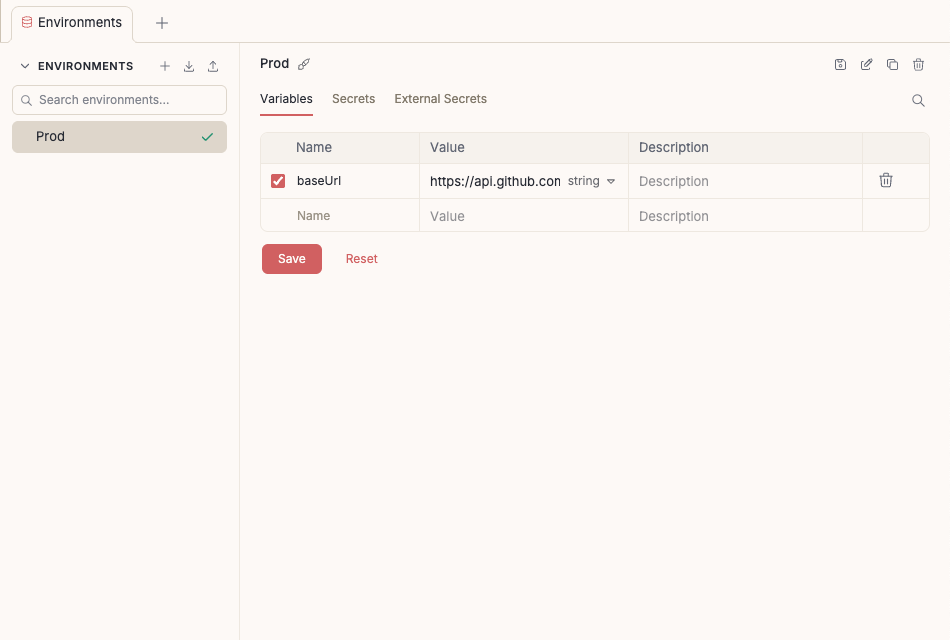 Variables tab